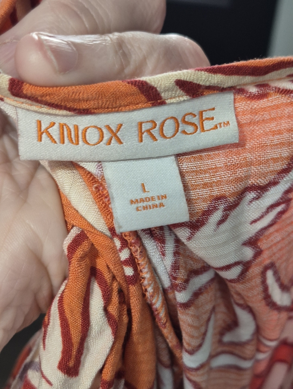 Knox Rose A-Line Dress Womens Large Flutter-Sleeves Orange & White Floral Rayon - Picture 7 of 8